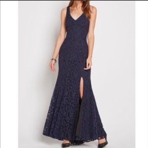 BCBGeneration formal maxi dress with trail side slit sleeveless deep neck